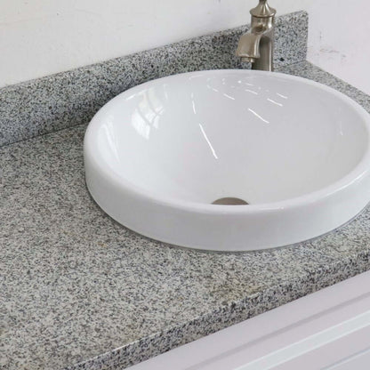 37" Single sink vanity in White finish with Gray granite and LEFT round sink- RIGHT drawers - 400700-37R-WH-GYRDR