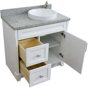 37" Single sink vanity in White finish with Gray granite and LEFT round sink- RIGHT drawers - 400700-37R-WH-GYRDR