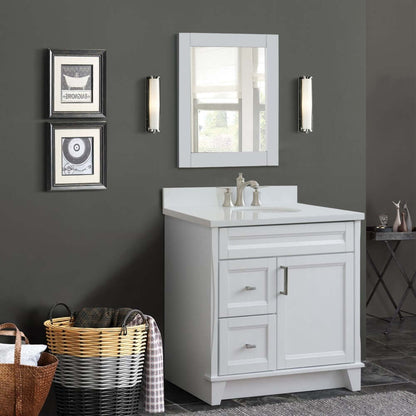 37" Single sink vanity in White finish with White quartz and CENTER oval sink- RIGHT drawers - 400700-37R-WH-WEOC