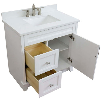 37" Single sink vanity in White finish with White quartz and CENTER rectangle sink- RIGHT drawers - 400700-37R-WH-WERC