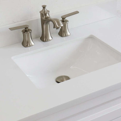 37" Single sink vanity in White finish with White quartz and CENTER rectangle sink- RIGHT drawers - 400700-37R-WH-WERC