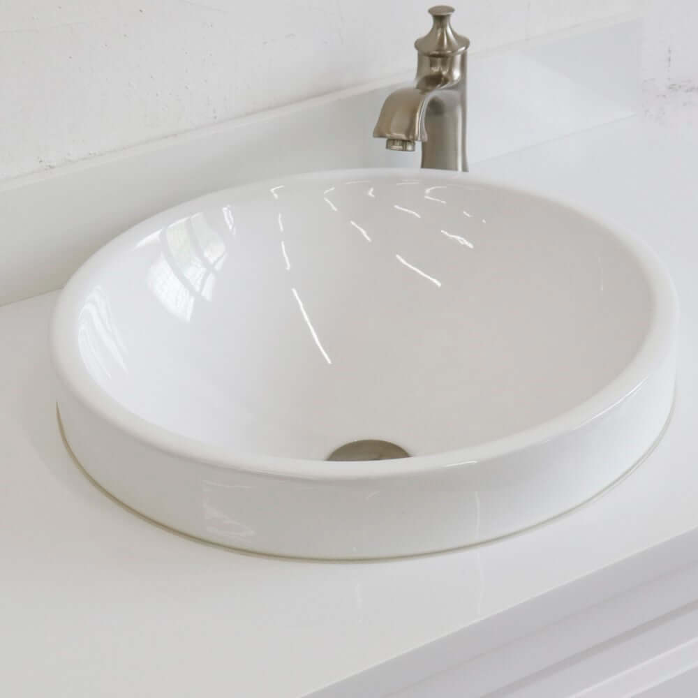 37" Single sink vanity in White finish with White quartz and CENTER round sink- RIGHT drawers - 400700-37R-WH-WERDC