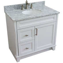 Load image into Gallery viewer, 37&quot; Single sink vanity in White finish with White Carrara marble and CENTER oval sink- RIGHT drawers - 400700-37R-WH-WMOC