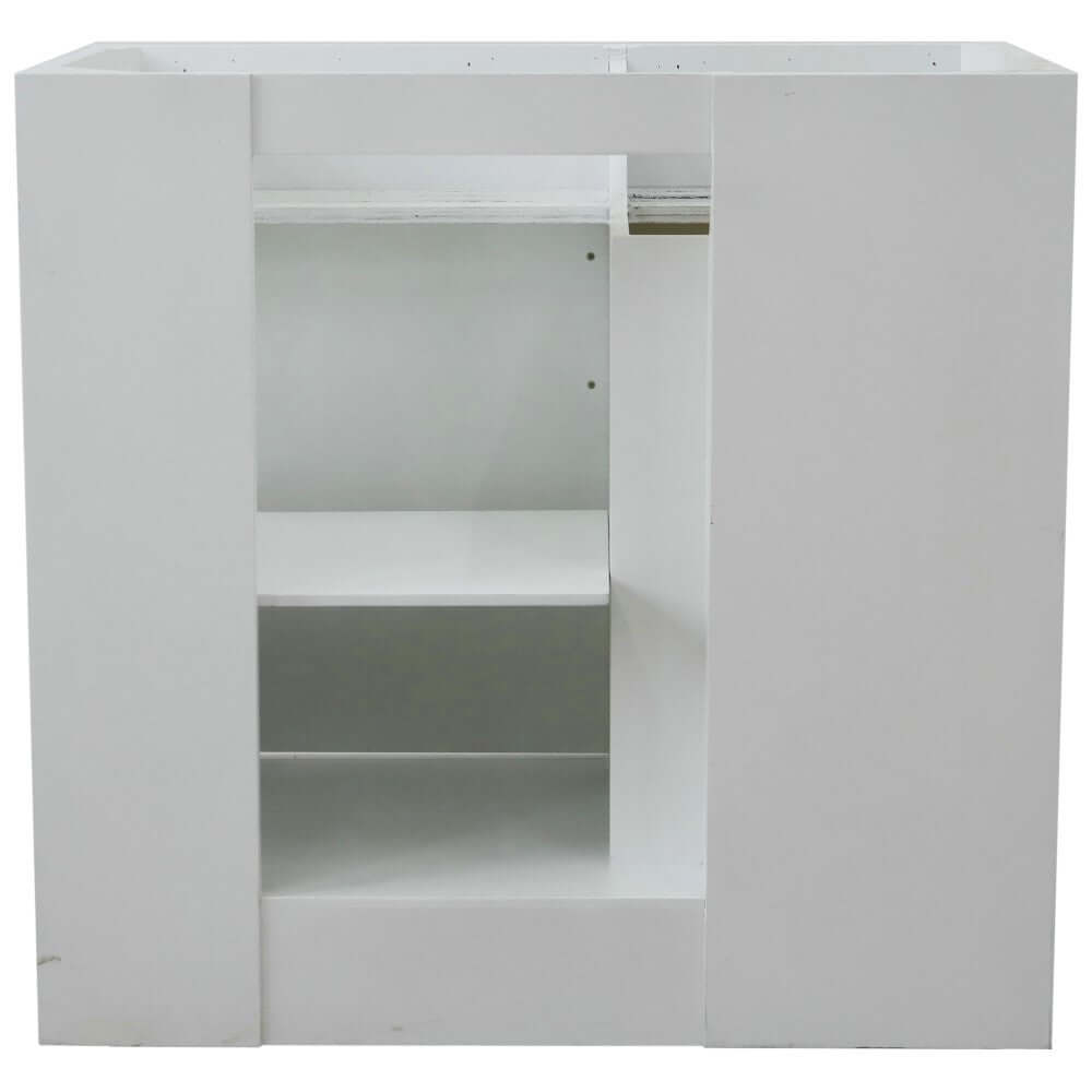 37" Single sink vanity in White finish with White Carrara marble and LEFT oval sink- RIGHT drawers - 400700-37R-WH-WMOR