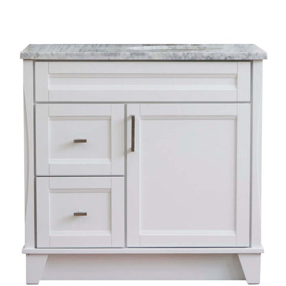 37" Single sink vanity in White finish with White Carrara marble and LEFT oval sink- RIGHT drawers - 400700-37R-WH-WMOR