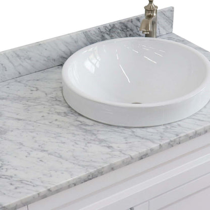 37" Single sink vanity in White finish with White Carrara marble and LEFT round sink- RIGHT drawers - 400700-37R-WH-WMRDR