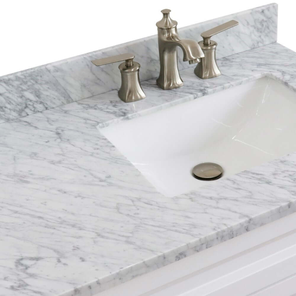 37" Single sink vanity in White finish with White Carrara marble and LEFT rectangle sink- RIGHT drawers - 400700-37R-WH-WMRR