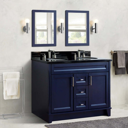 48" Double sink vanity in Blue finish with Black galaxy granite and oval sink - 400700-49D-BU-BGO