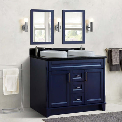 48" Double sink vanity in Blue finish with Black galaxy granite and round sink - 400700-49D-BU-BGRD