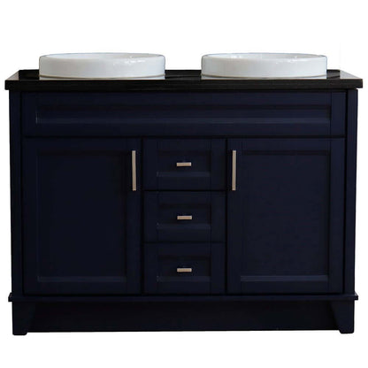 48" Double sink vanity in Blue finish with Black galaxy granite and round sink - 400700-49D-BU-BGRD