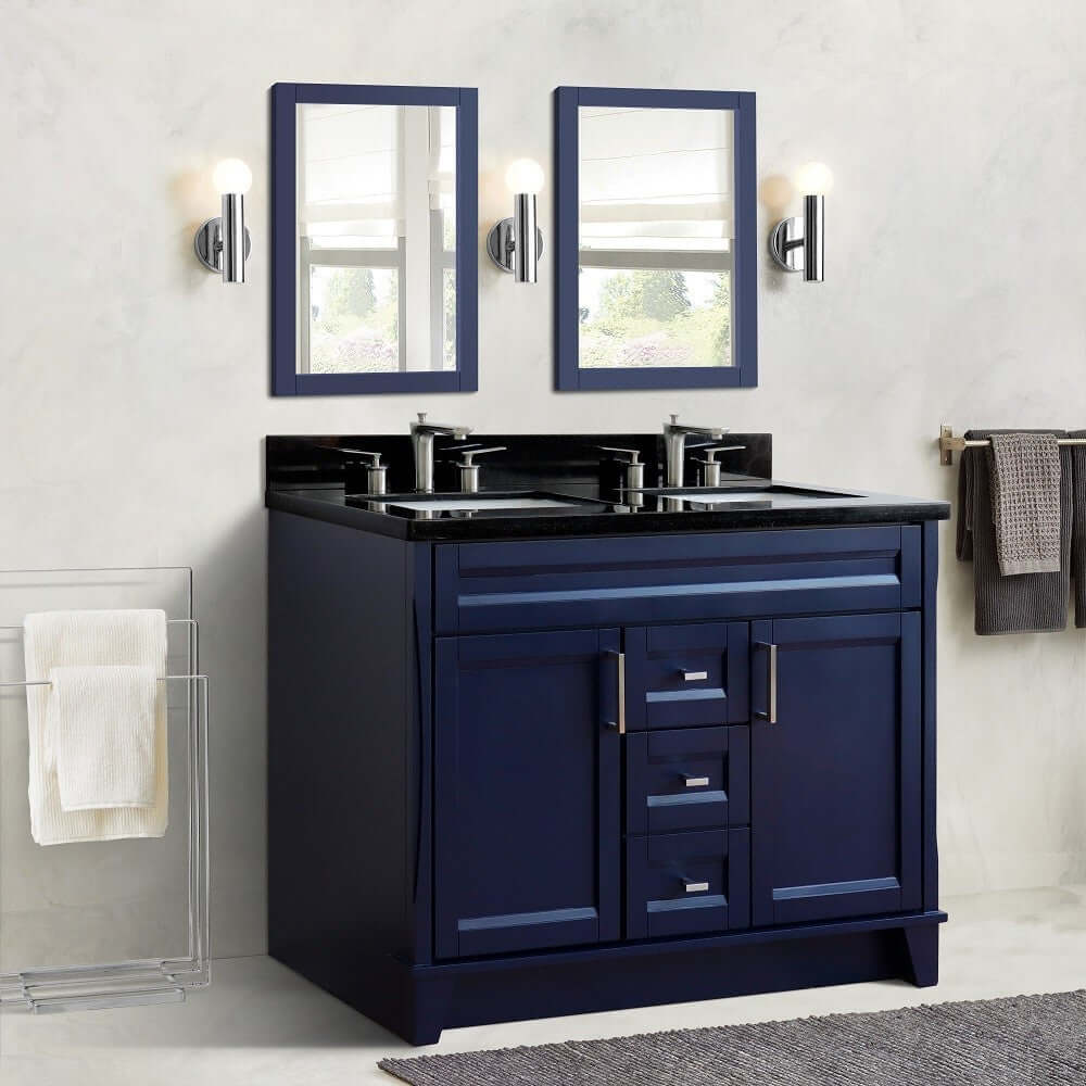 48" Double sink vanity in Blue finish with Black galaxy granite and rectangle sink - 400700-49D-BU-BGR