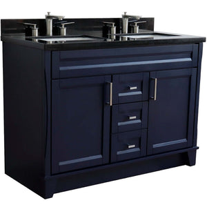 48" Double sink vanity in Blue finish with Black galaxy granite and rectangle sink - 400700-49D-BU-BGR