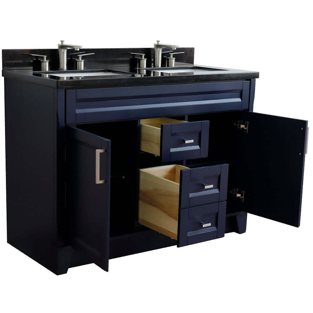 48" Double sink vanity in Blue finish with Black galaxy granite and rectangle sink - 400700-49D-BU-BGR