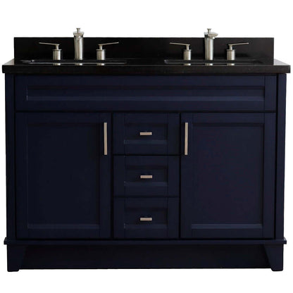 48" Double sink vanity in Blue finish with Black galaxy granite and rectangle sink - 400700-49D-BU-BGR