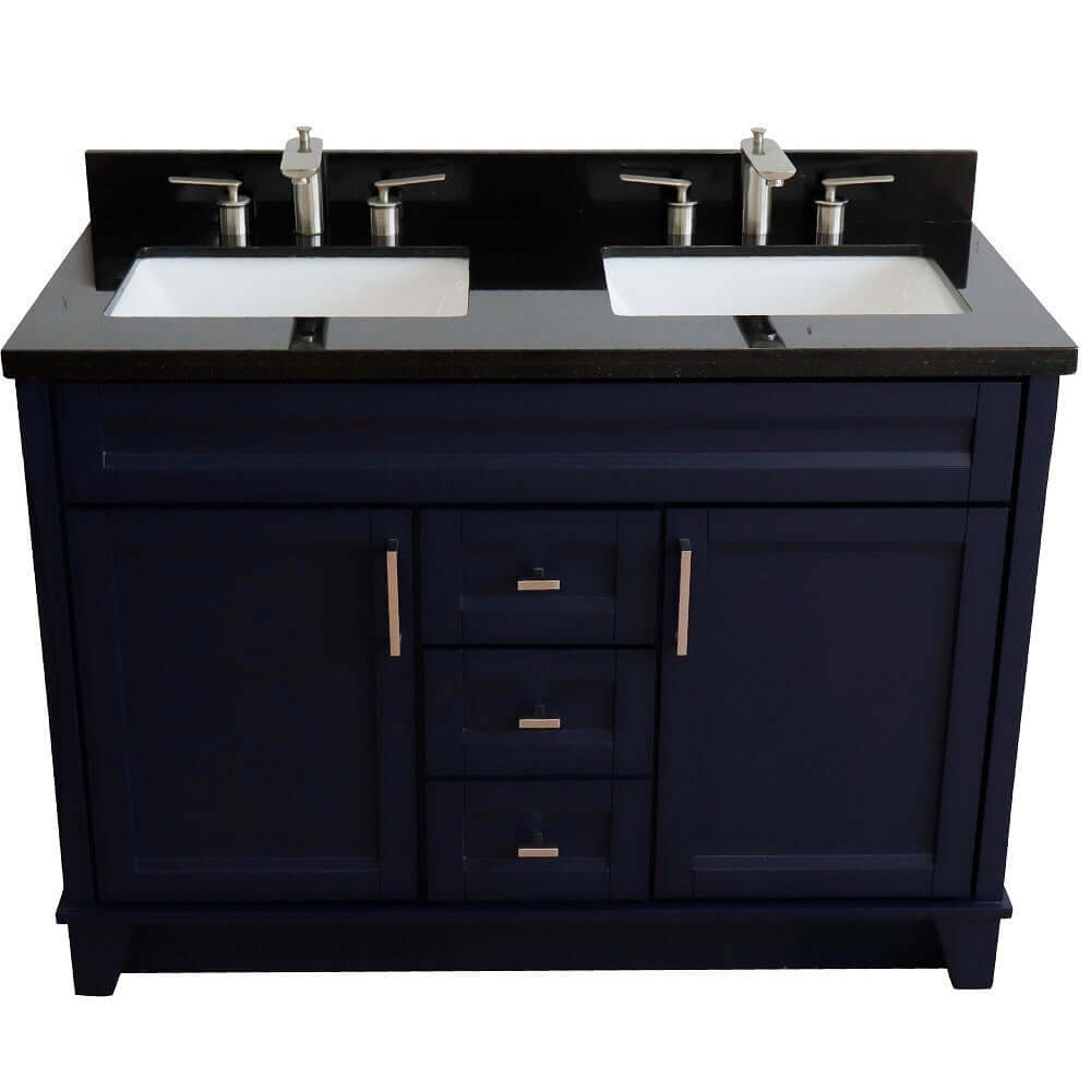 48" Double sink vanity in Blue finish with Black galaxy granite and rectangle sink - 400700-49D-BU-BGR