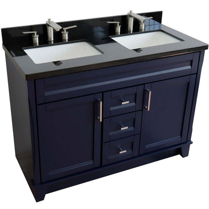 48" Double sink vanity in Blue finish with Black galaxy granite and rectangle sink - 400700-49D-BU-BGR