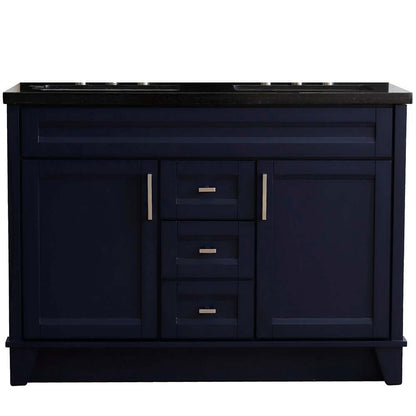 48" Double sink vanity in Blue finish with Black galaxy granite and rectangle sink - 400700-49D-BU-BGR