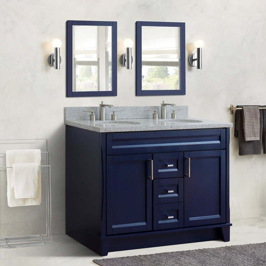 48" Double sink vanity in Blue finish with Gray granite and oval sink - 400700-49D-BU-GYO