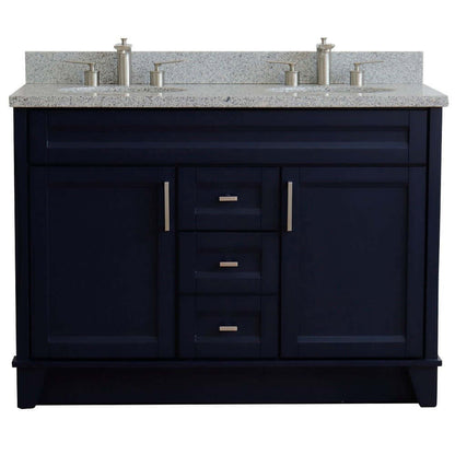 48" Double sink vanity in Blue finish with Gray granite and oval sink - 400700-49D-BU-GYO