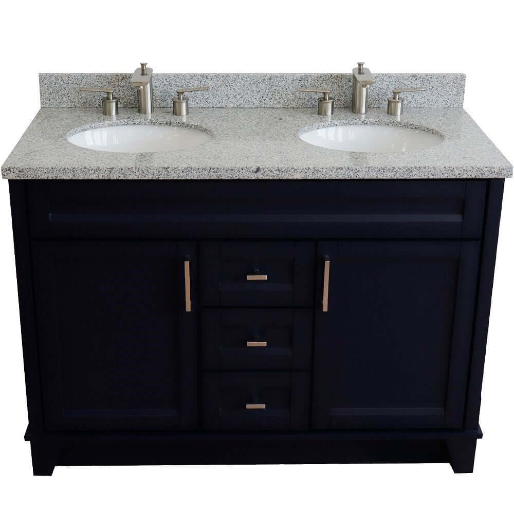 48" Double sink vanity in Blue finish with Gray granite and oval sink - 400700-49D-BU-GYO