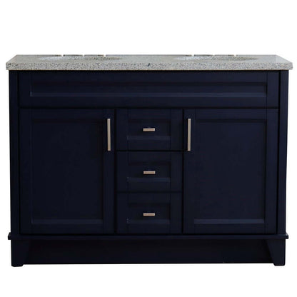 48" Double sink vanity in Blue finish with Gray granite and oval sink - 400700-49D-BU-GYO