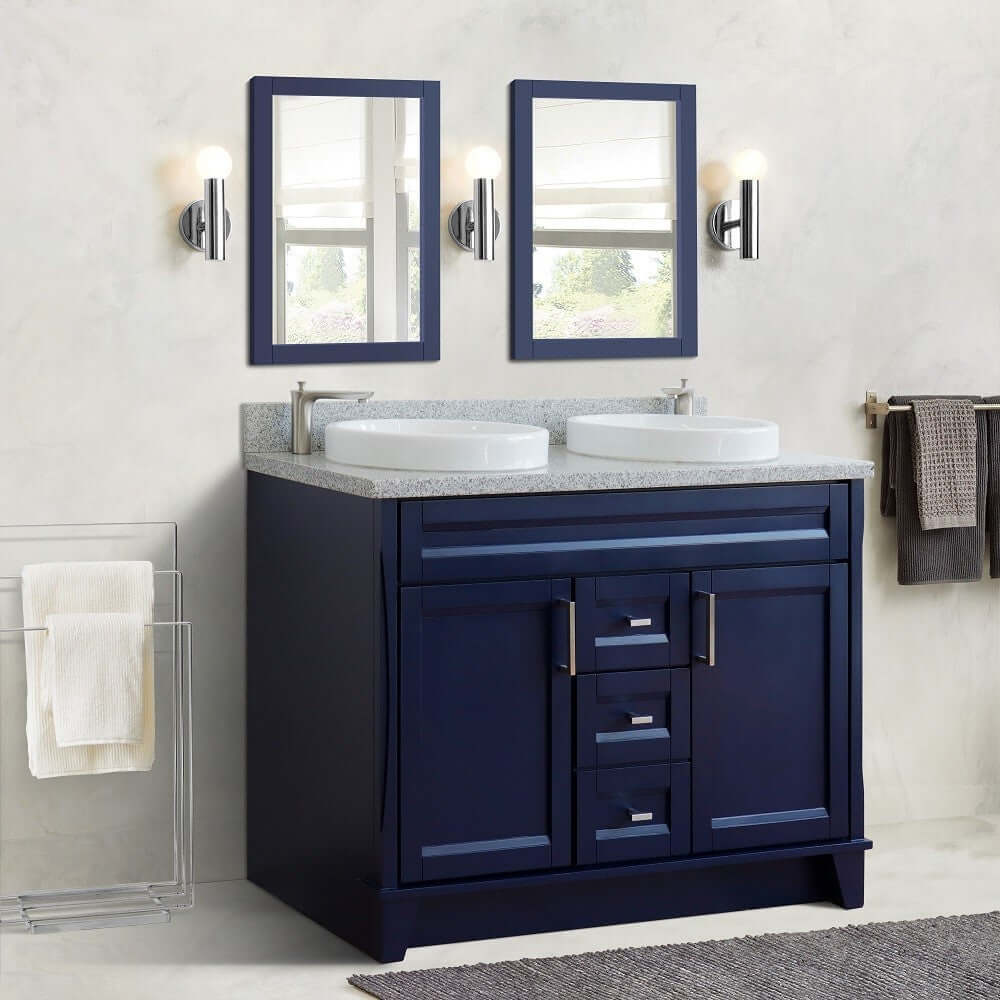 48" Double sink vanity in Blue finish with Gray granite and round sink - 400700-49D-BU-GYRD