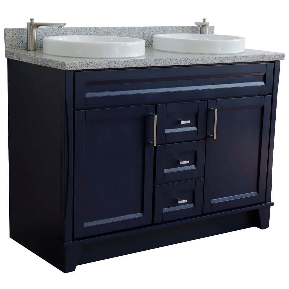 48" Double sink vanity in Blue finish with Gray granite and round sink - 400700-49D-BU-GYRD