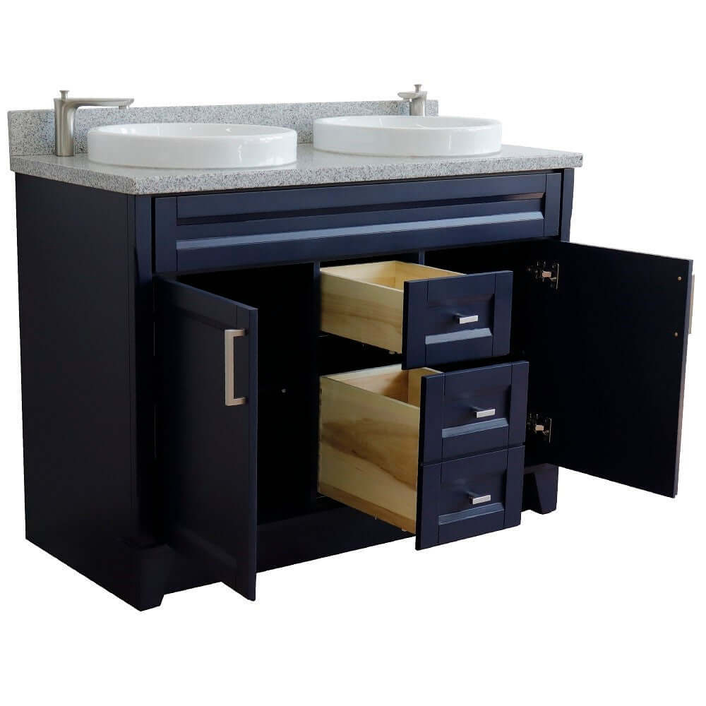 48" Double sink vanity in Blue finish with Gray granite and round sink - 400700-49D-BU-GYRD