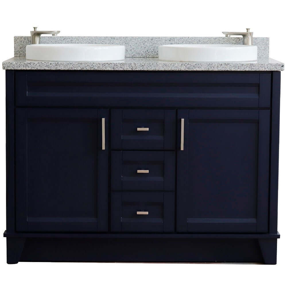 48" Double sink vanity in Blue finish with Gray granite and round sink - 400700-49D-BU-GYRD