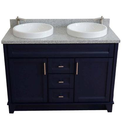 48" Double sink vanity in Blue finish with Gray granite and round sink - 400700-49D-BU-GYRD