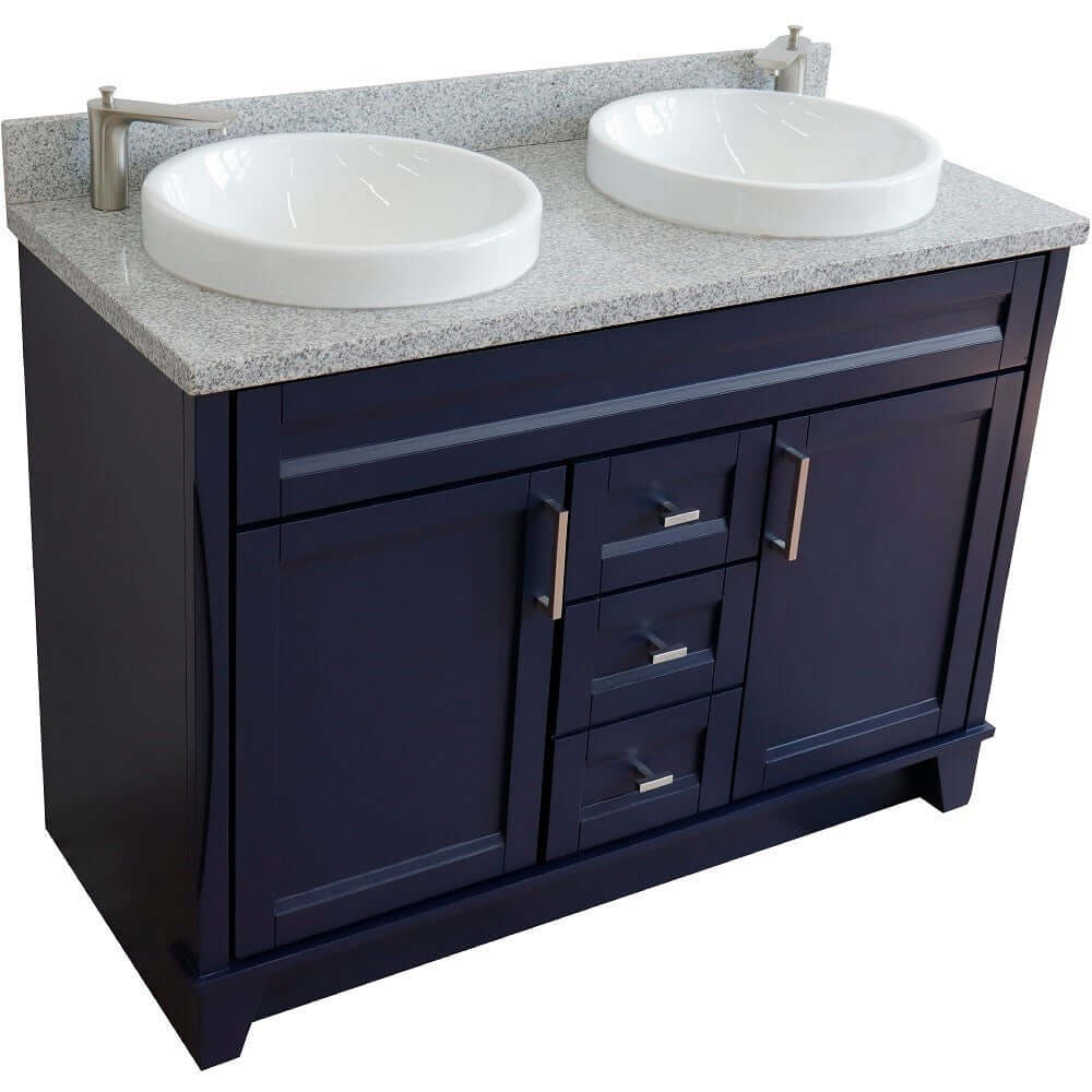 48" Double sink vanity in Blue finish with Gray granite and round sink - 400700-49D-BU-GYRD