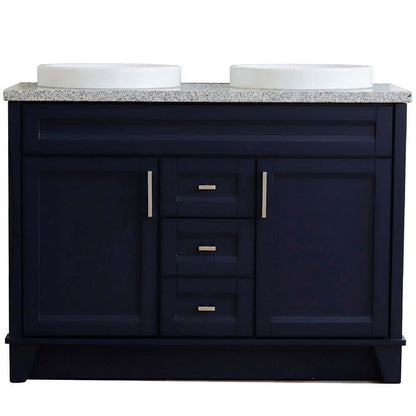 48" Double sink vanity in Blue finish with Gray granite and round sink - 400700-49D-BU-GYRD