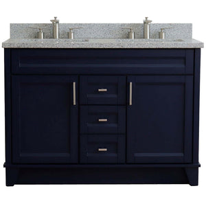 48" Double sink vanity in Blue finish with Gray granite and rectangle sink - 400700-49D-BU-GYR