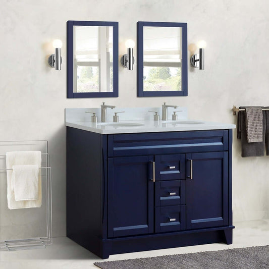 48" Double sink vanity in Blue finish with White quartz and oval sink - 400700-49D-BU-WEO