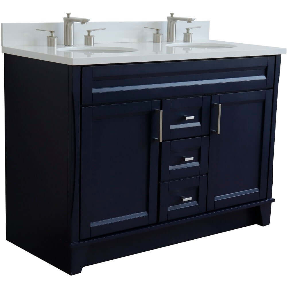 48" Double sink vanity in Blue finish with White quartz and oval sink - 400700-49D-BU-WEO