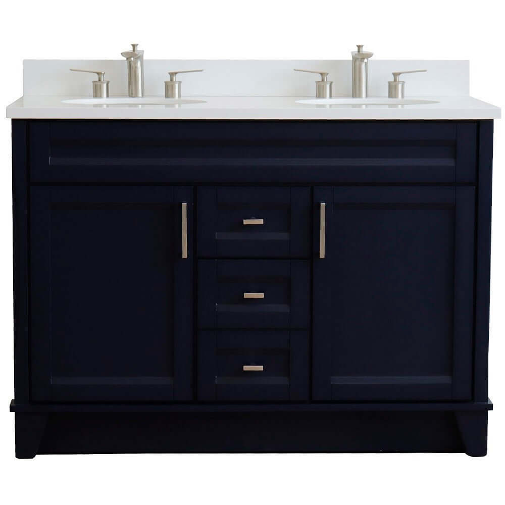 48" Double sink vanity in Blue finish with White quartz and oval sink - 400700-49D-BU-WEO