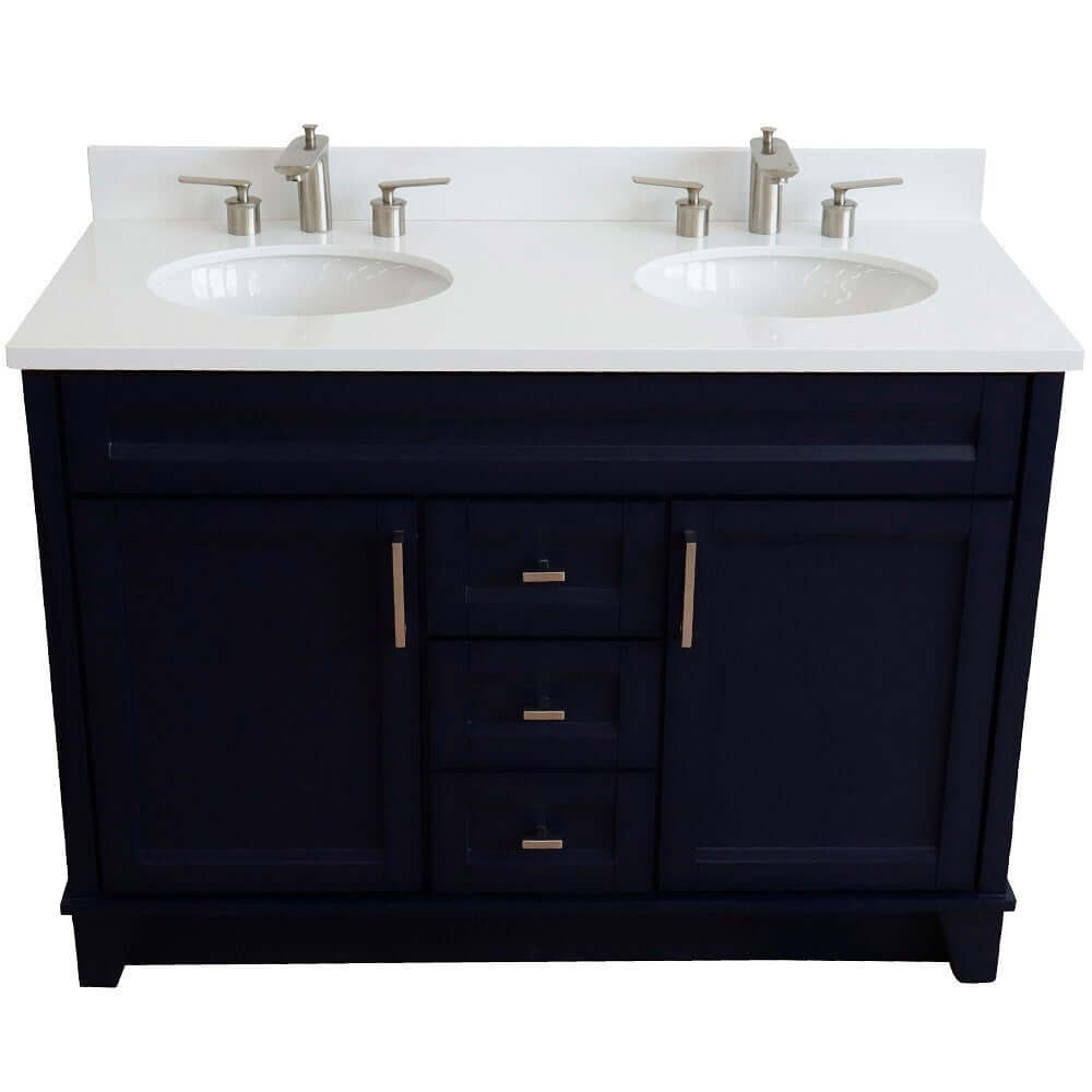 48" Double sink vanity in Blue finish with White quartz and oval sink - 400700-49D-BU-WEO