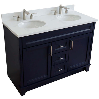 48" Double sink vanity in Blue finish with White quartz and oval sink - 400700-49D-BU-WEO