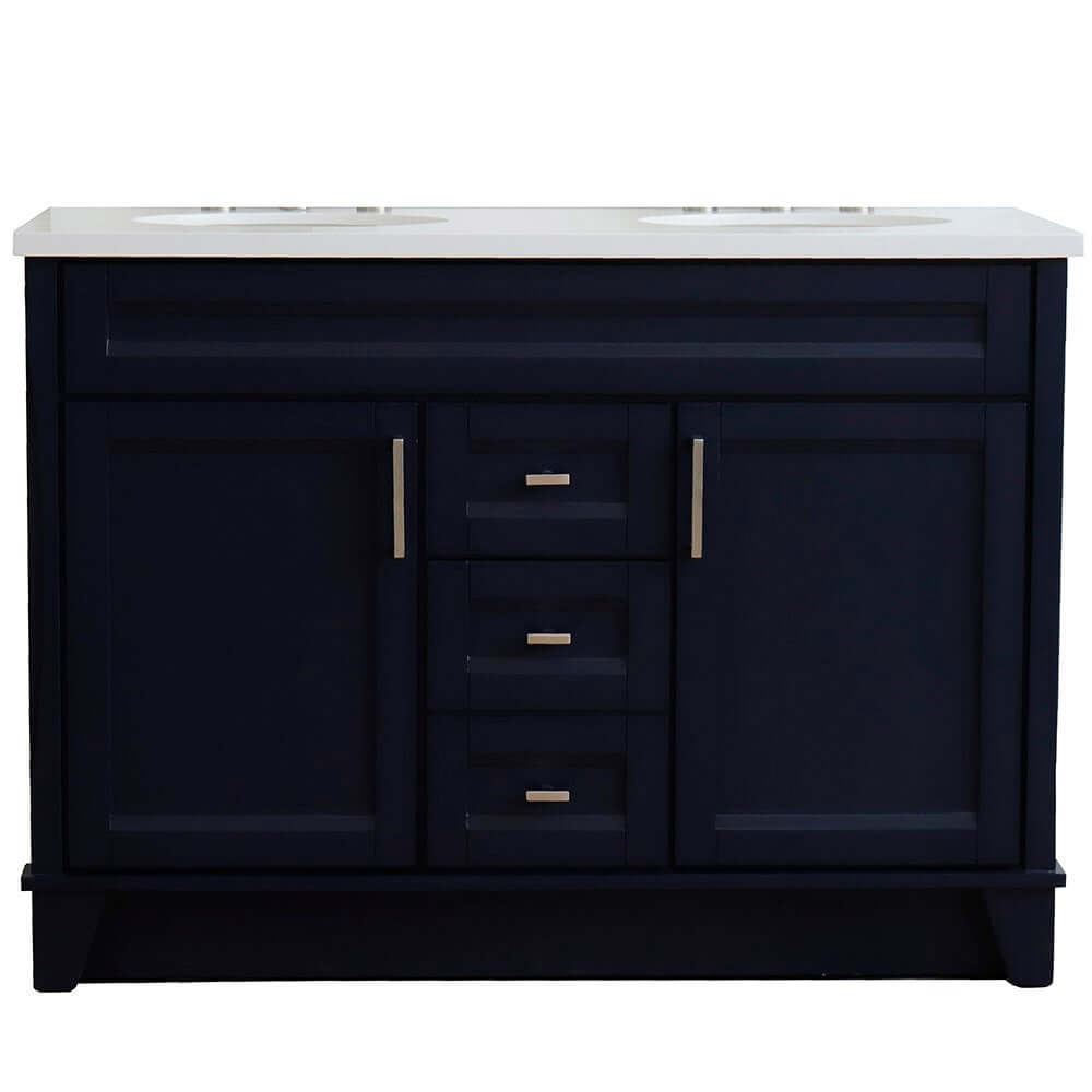 48" Double sink vanity in Blue finish with White quartz and oval sink - 400700-49D-BU-WEO