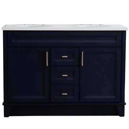 48" Double sink vanity in Blue finish with White quartz and oval sink - 400700-49D-BU-WEO