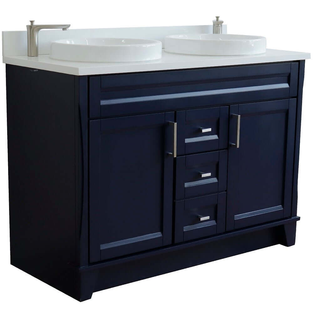 48" Double sink vanity in Blue finish with White quartz and round sink - 400700-49D-BU-WERD