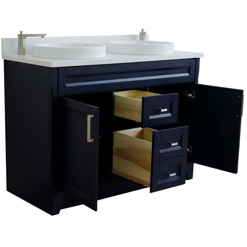 48" Double sink vanity in Blue finish with White quartz and round sink - 400700-49D-BU-WERD