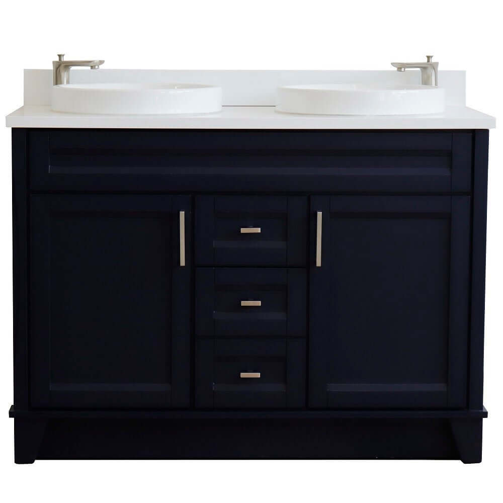 48" Double sink vanity in Blue finish with White quartz and round sink - 400700-49D-BU-WERD