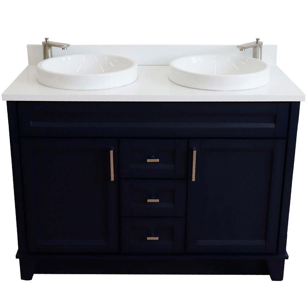 48" Double sink vanity in Blue finish with White quartz and round sink - 400700-49D-BU-WERD