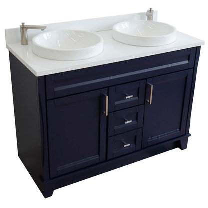 48" Double sink vanity in Blue finish with White quartz and round sink - 400700-49D-BU-WERD
