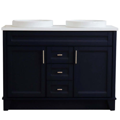 48" Double sink vanity in Blue finish with White quartz and round sink - 400700-49D-BU-WERD