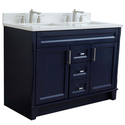 48" Double sink vanity in Blue finish with White quartz and rectangle sink - 400700-49D-BU-WER