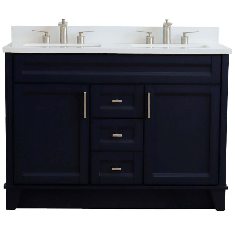 48" Double sink vanity in Blue finish with White quartz and rectangle sink - 400700-49D-BU-WER