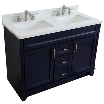 48" Double sink vanity in Blue finish with White quartz and rectangle sink - 400700-49D-BU-WER