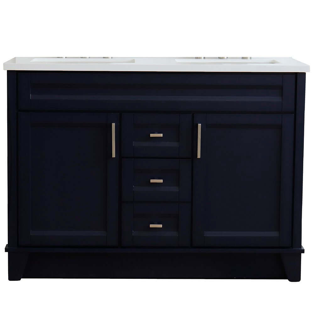 48" Double sink vanity in Blue finish with White quartz and rectangle sink - 400700-49D-BU-WER